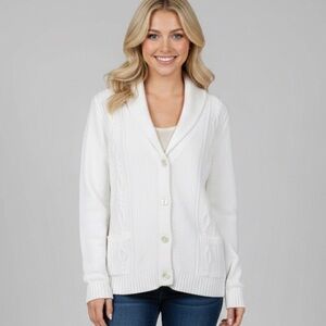 Lauren Active‎ Ralph Lauren White Shawl Collar Cable  Sweater